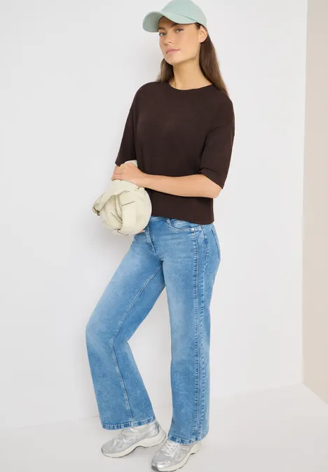 Pull à manches courtes structuré macchiato brown melange