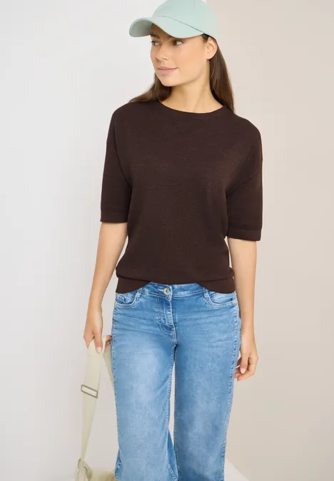 Pull à manches courtes structuré macchiato brown melange