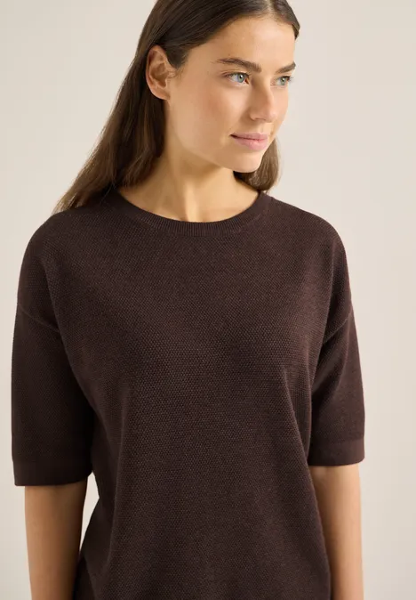 Pull à manches courtes structuré macchiato brown melange