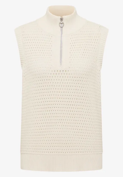Pullunder im Crochet-Look mit Zipper raw sand beige