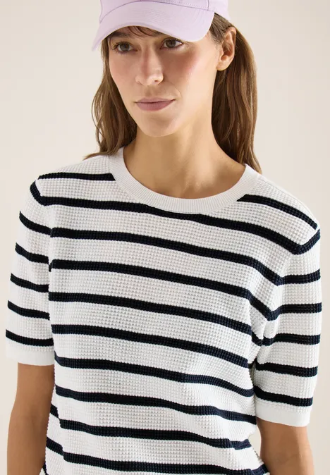 Kurzarm Pullover mit Struktur und Streifen universal blue Kurzarm Pullover mit Struktur und Streifen universal blue