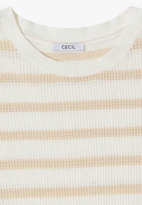 Kurzarm Pullover mit Struktur und Streifen pearl beige Kurzarm Pullover mit Struktur und Streifen pearl beige