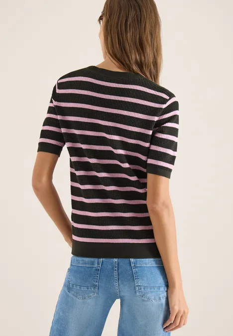 Kurzarm Pullover mit Struktur und Streifen raw khaki Kurzarm Pullover mit Struktur und Streifen raw khaki