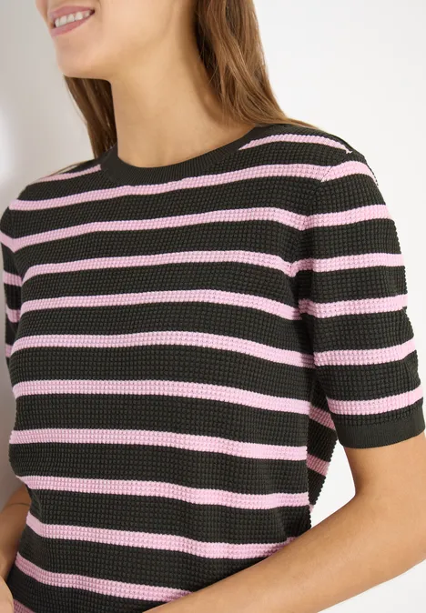 Kurzarm Pullover mit Struktur und Streifen raw khaki Kurzarm Pullover mit Struktur und Streifen raw khaki