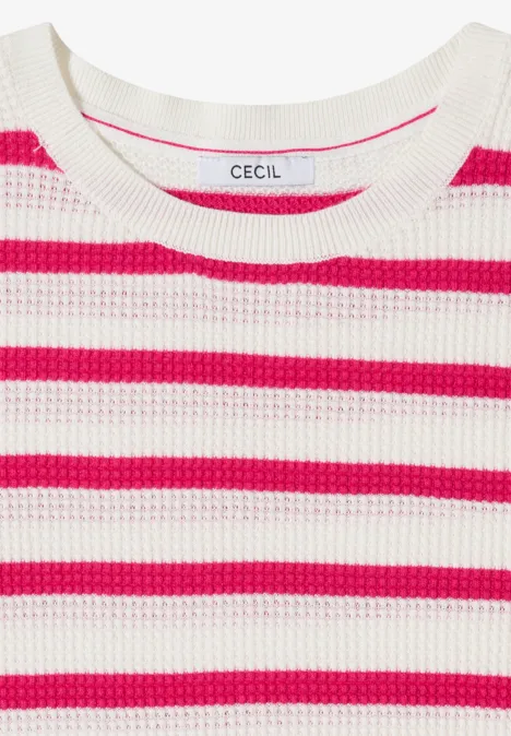 Kurzarm Pullover mit Struktur und Streifen beetroot pink Kurzarm Pullover mit Struktur und Streifen beetroot pink