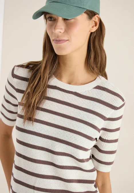 Kurzarm Pullover mit Struktur und Streifen urban taupe