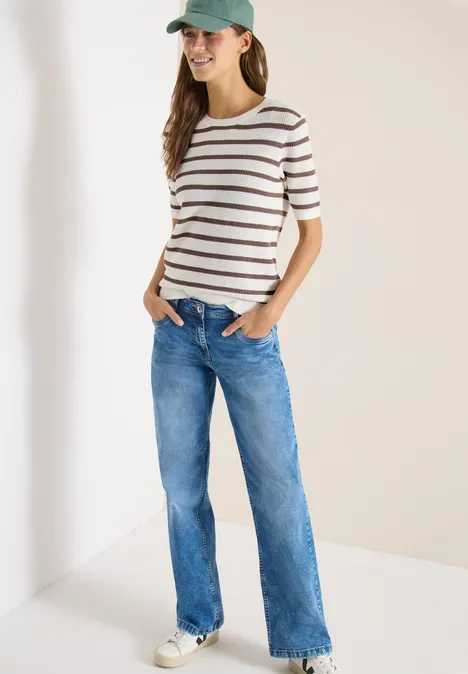 Kurzarm Pullover mit Struktur und Streifen urban taupe