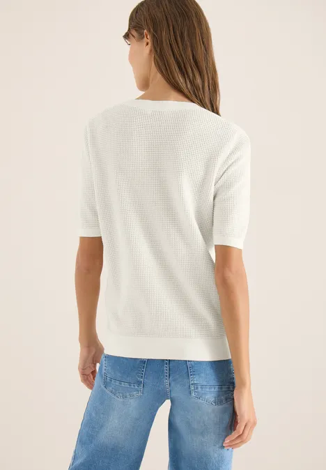 Pull à manches courtes structuré raw sand beige