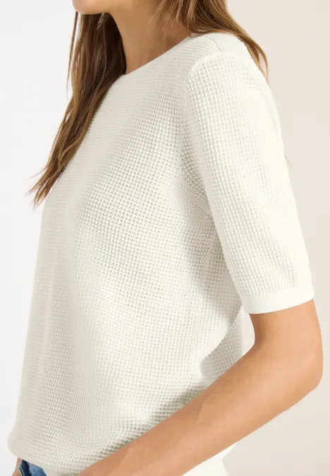 Pull à manches courtes structuré raw sand beige