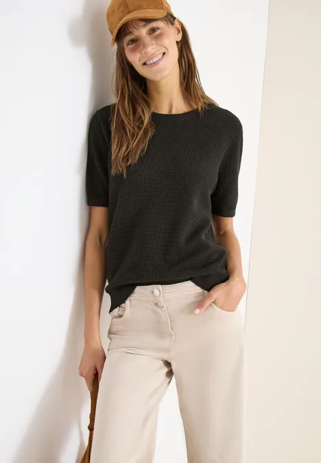 Pull à manches courtes structuré raw khaki