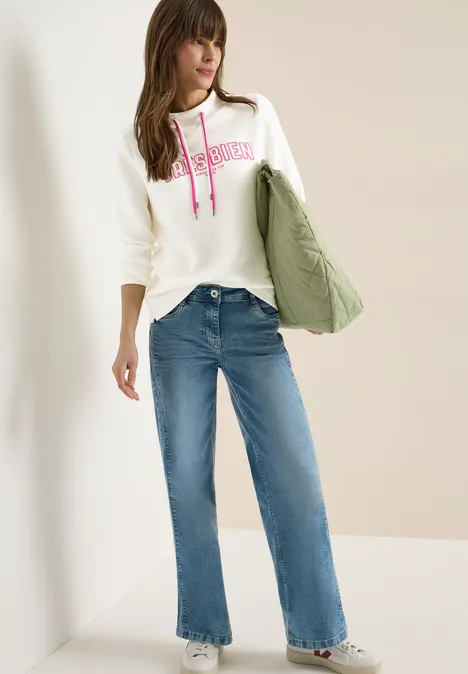 Langarm Sweatshirt mit Wording Artwork vanilla white