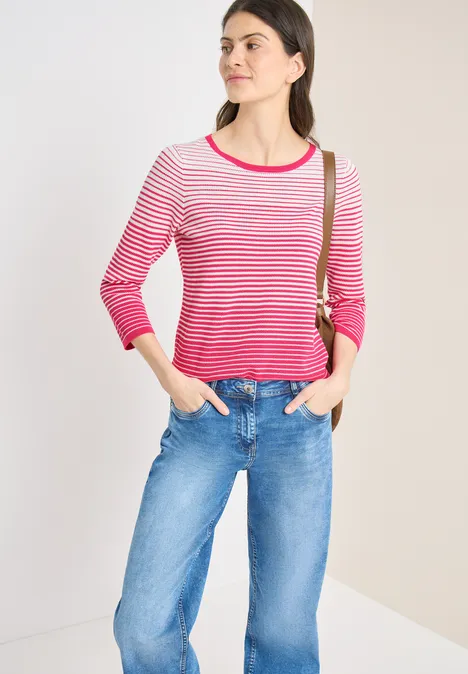 Pullover mit Rundhals und Streifen beetroot pink