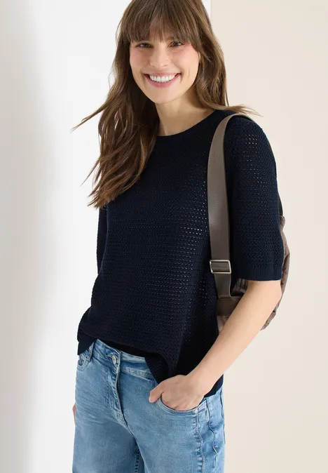 Kurzarm Pullover mit Struktur universal blue