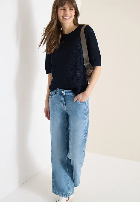 Kurzarm Pullover mit Struktur universal blue