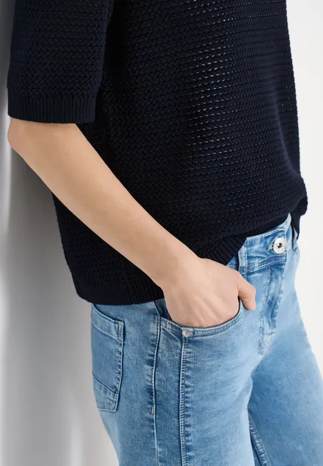 Kurzarm Pullover mit Struktur universal blue