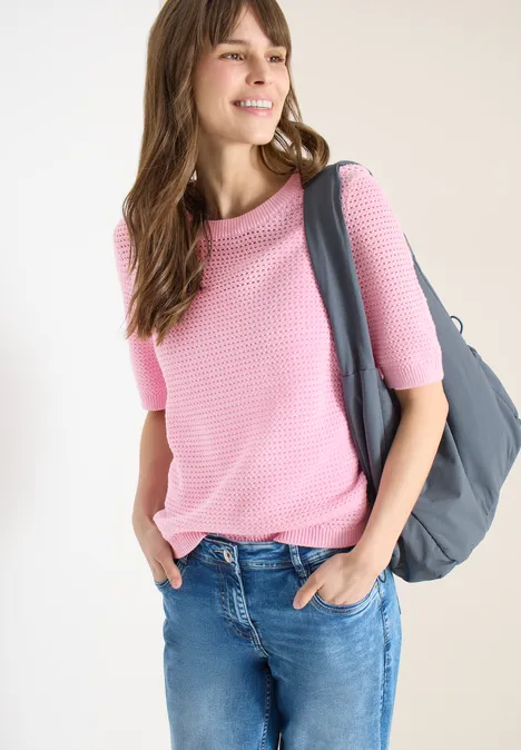 Kurzarm Pullover mit Struktur light blush rose