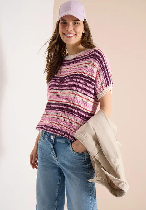 Kurzarm Pullover aus Bändchengarn sweet grape red