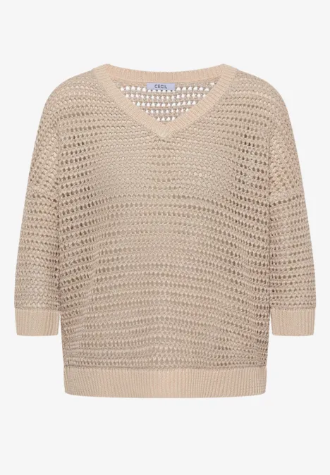 Pullover mit V-Neck und Garnmix pearl beige Pullover mit V-Neck und Garnmix pearl beige