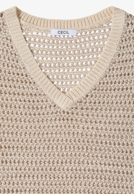 Pullover mit V-Neck und Garnmix pearl beige Pullover mit V-Neck und Garnmix pearl beige