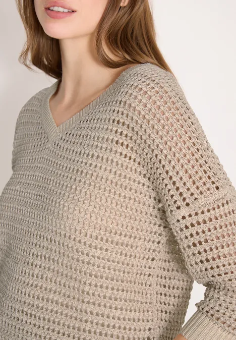 Pullover mit V-Neck und Garnmix pearl beige Pullover mit V-Neck und Garnmix pearl beige