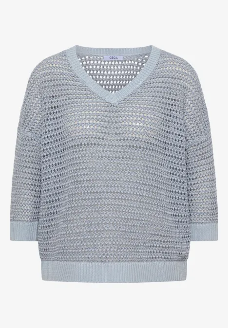 Pullover mit V-Neck und Garnmix diamond blue