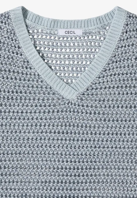 Pullover mit V-Neck und Garnmix diamond blue