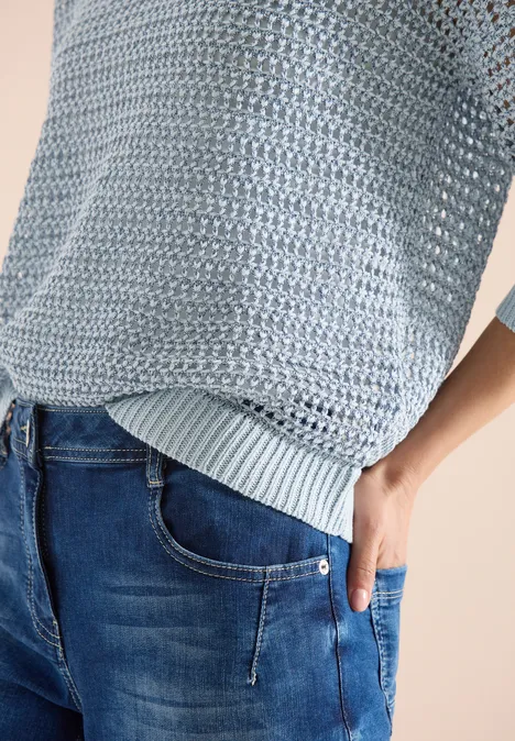 Pullover mit V-Neck und Garnmix diamond blue