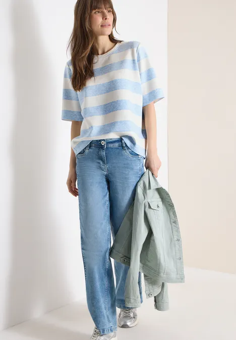 Kurzarm Sweatshirt mit Streifen light sky blue Kurzarm Sweatshirt mit Streifen light sky blue