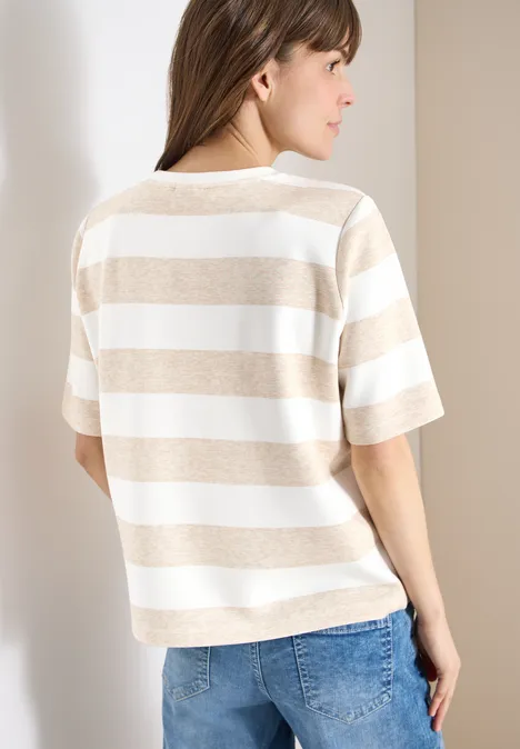 Kurzarm Sweatshirt mit Streifen grain beige Kurzarm Sweatshirt mit Streifen grain beige