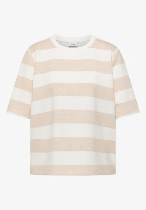 Kurzarm Sweatshirt mit Streifen grain beige Kurzarm Sweatshirt mit Streifen grain beige