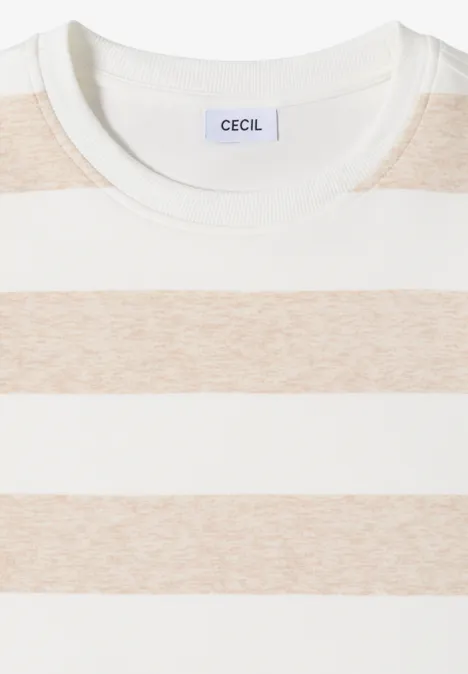 Kurzarm Sweatshirt mit Streifen grain beige Kurzarm Sweatshirt mit Streifen grain beige