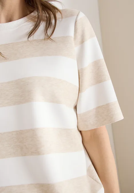 Kurzarm Sweatshirt mit Streifen grain beige Kurzarm Sweatshirt mit Streifen grain beige