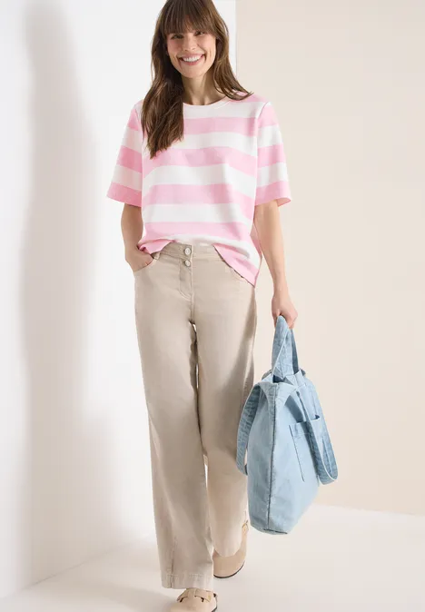 Kurzarm Sweatshirt mit Streifen light blush rose Kurzarm Sweatshirt mit Streifen light blush rose