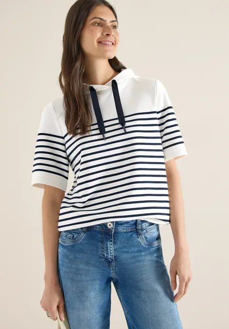 Kurzarm Sweatshirt mit Kapuze und Streifen universal blue Kurzarm Sweatshirt mit Kapuze und Streifen universal blue