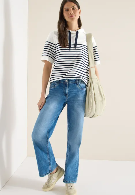 Kurzarm Sweatshirt mit Kapuze und Streifen universal blue Kurzarm Sweatshirt mit Kapuze und Streifen universal blue