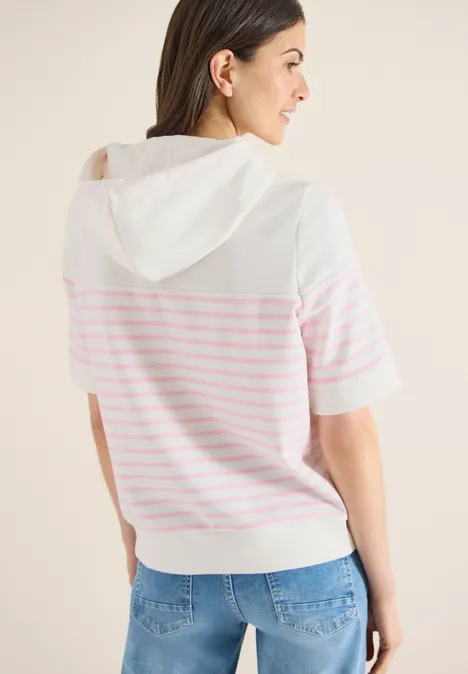 Kurzarm Sweatshirt mit Kapuze und Streifen light blush rose