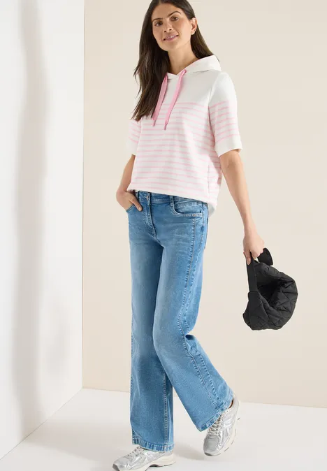 Kurzarm Sweatshirt mit Kapuze und Streifen light blush rose