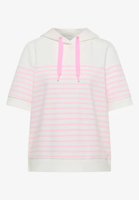Kurzarm Sweatshirt mit Kapuze und Streifen light blush rose