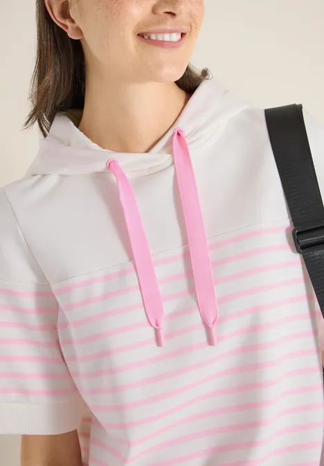 Kurzarm Sweatshirt mit Kapuze und Streifen light blush rose