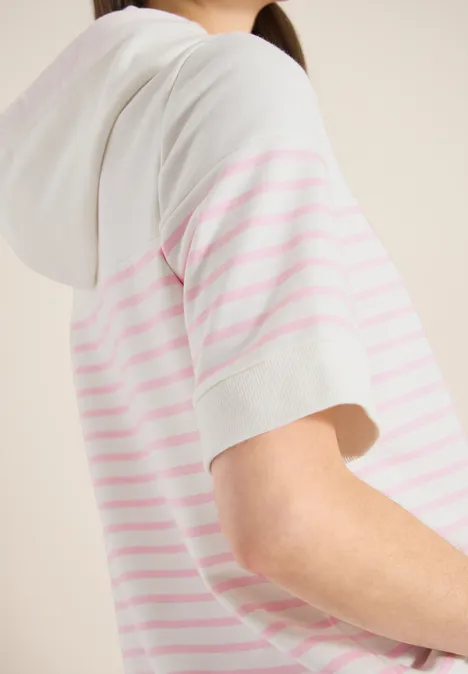 Kurzarm Sweatshirt mit Kapuze und Streifen light blush rose