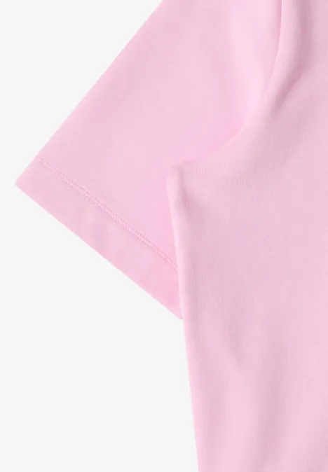 Sweater met korte mouwen en ronde hals light blush rose Zoom van een lichtroze T-shirt met korte mouw en zichtbare naad