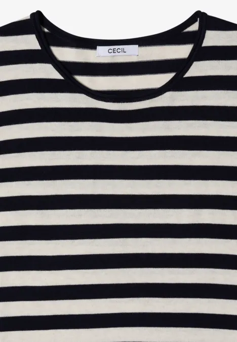 Trui met ronde hals en strepen urban dark blue Zwart-wit gestreept T-shirt met ronde hals.