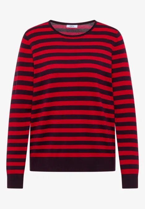 Trui met ronde hals en strepen eggplant red Rood-zwart gestreepte trui met lange mouwen en ronde hals