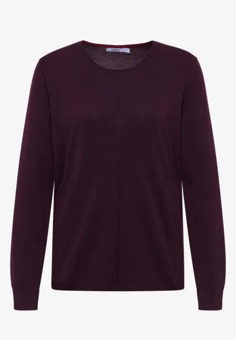 Ein schlichtes, dunkelviolettes Langarmshirt mit Rundhalsausschnitt.