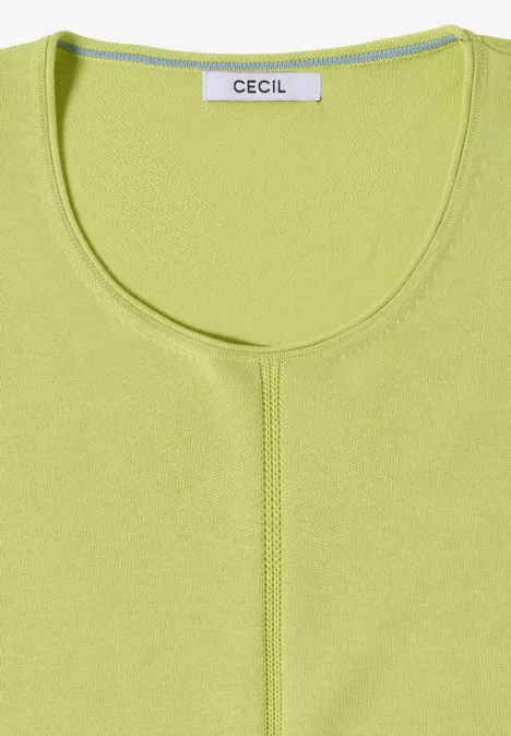 Pull basique à col rond citrin green Ärmelloses, limonengrünes Damen-Top mit Rundhalsausschnitt und sichtbarem Markenlabel.