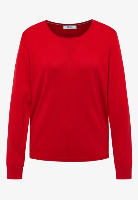 Basic Pullover mit Rundhals flame red Rotes Langarmshirt mit Rundhalsausschnitt