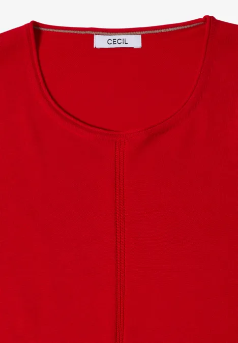 Basic Pullover mit Rundhals flame red Rotes Damen-Shirt mit rundem Ausschnitt und mittiger Naht im minimalistischen Design.