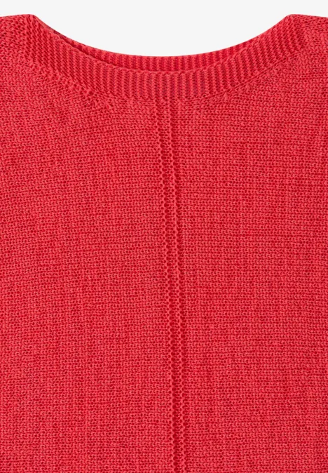Dolman Pullover mit U-Boot-Ausschnitt coral Roter Strickpullover mit feinem Muster