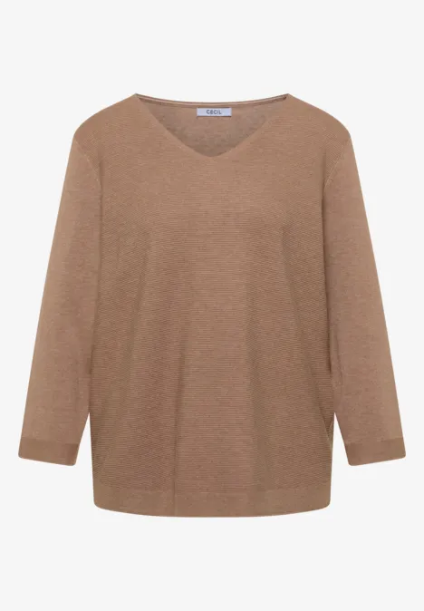 Brauner V-Ausschnitt Pullover mit langen Ärmeln in schlichtem Design.