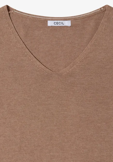 Brauner V-Ausschnitt Strickpullover mit CECIL Label
